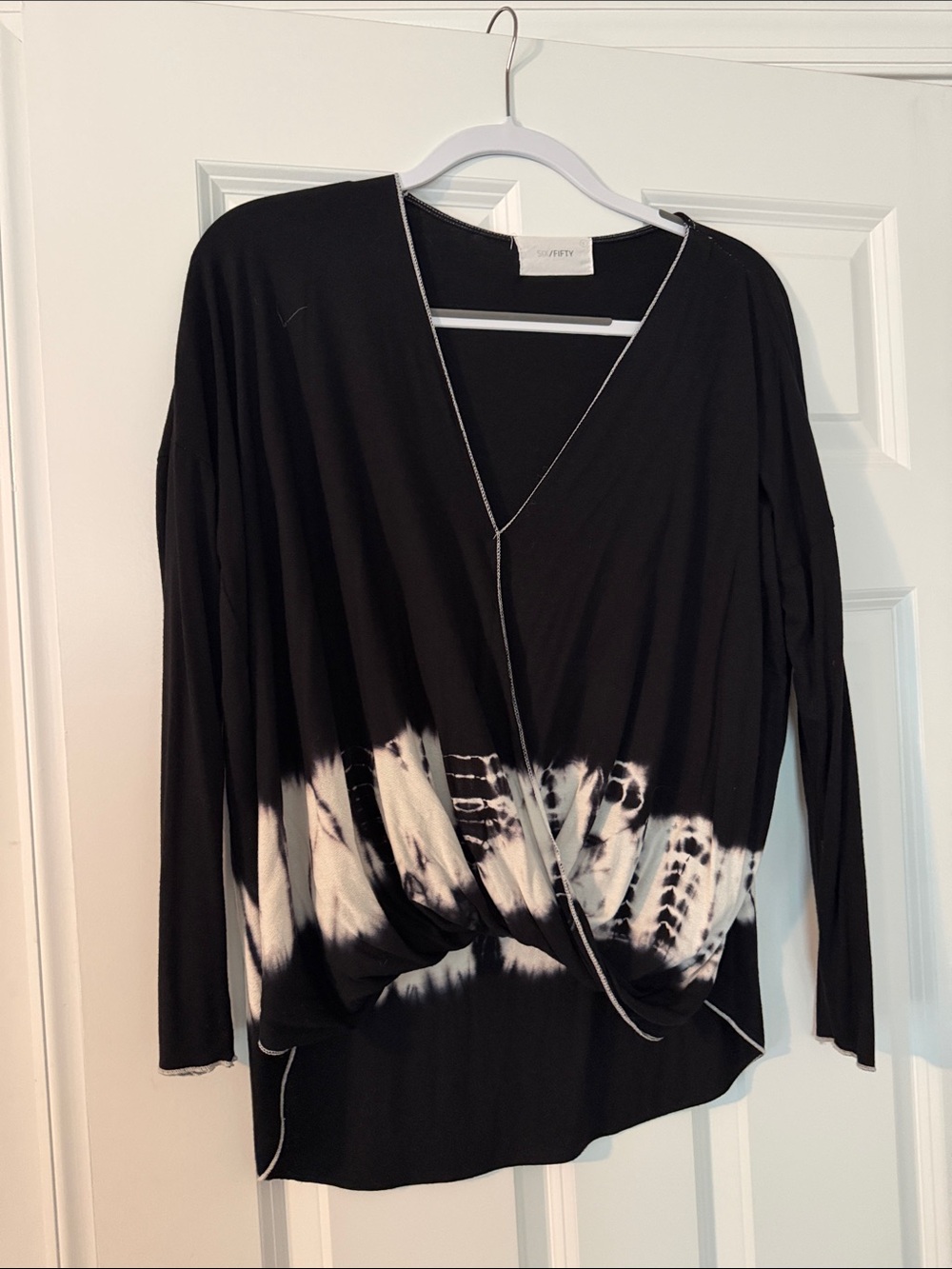 Symmetry Black Tie-Dye Wrap Long Sleeve Top